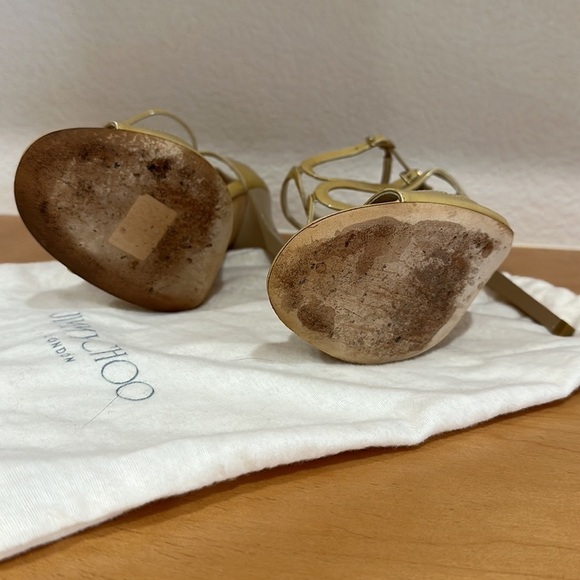 Jimmy Choo Metallic Gold Strappy Heels - Picture 3 of 9